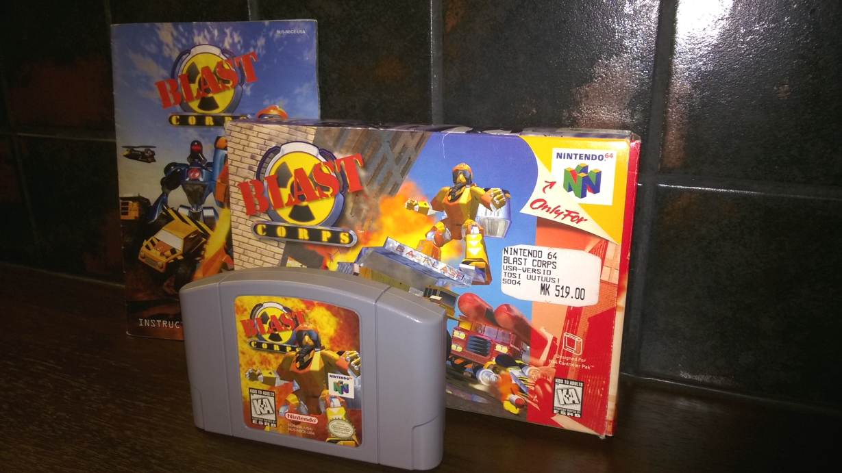 Blast Corps Nintendo 64 pelikasetti kotelo ja ohjekirja