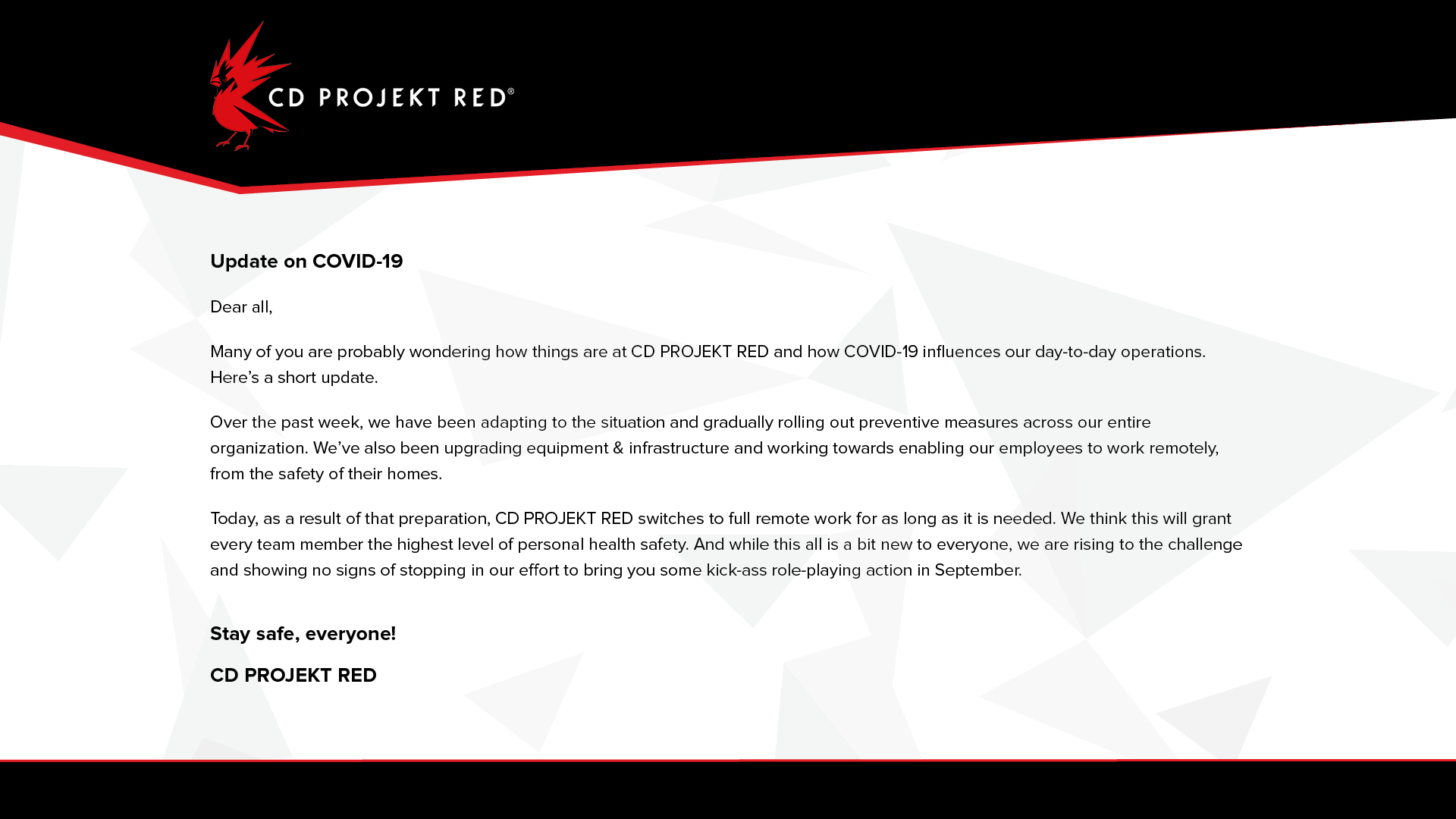 CD Projekt Redin tiedote