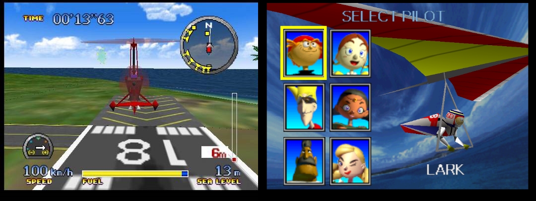 Pilotwings 64 gyro ja hahmot