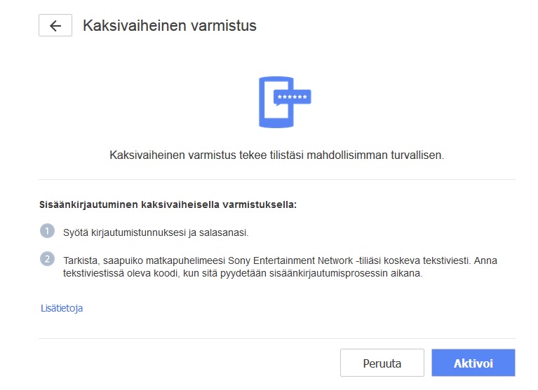 PSN:n kaksivaiheisen vahvistuksen aktivointi