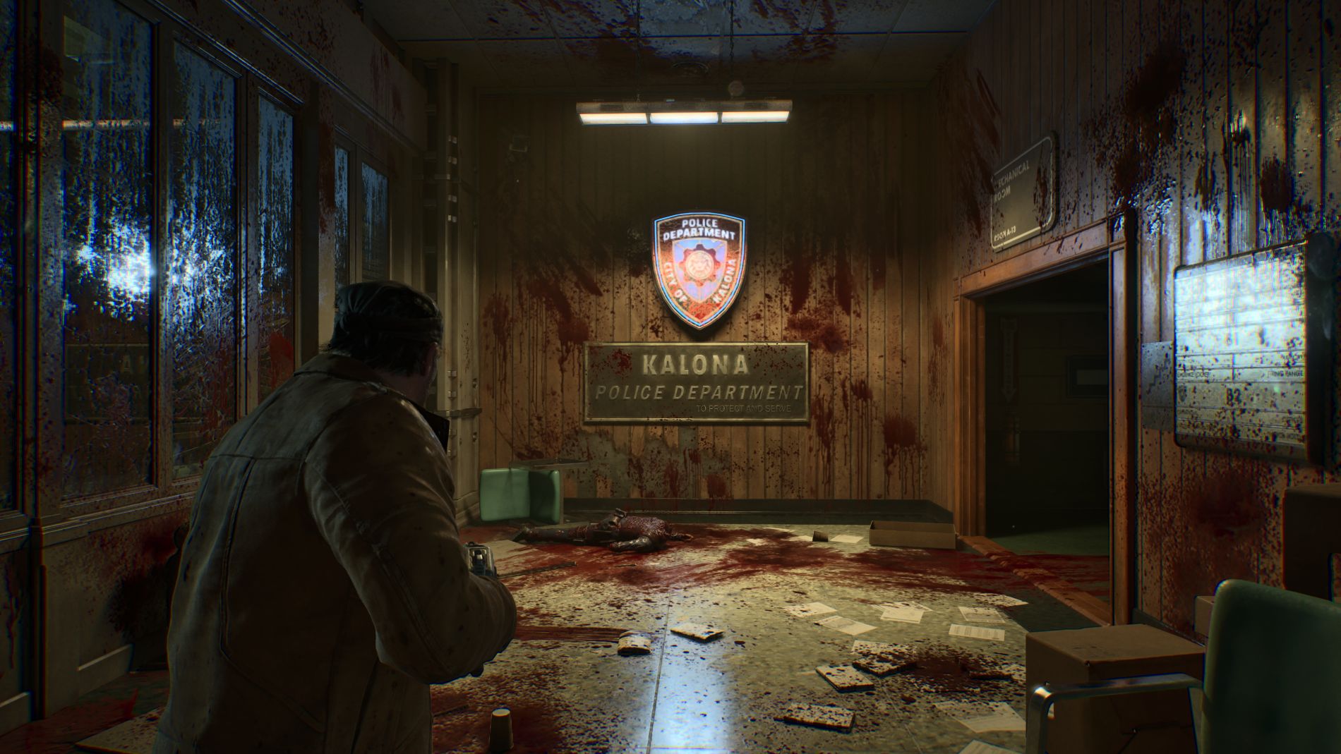 Kalona, poliisiasema, Marcus Fenix siviilivaatteissa