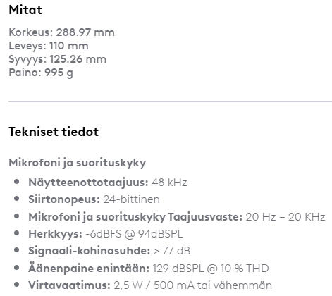 Logitech Yeti 2: Speksit