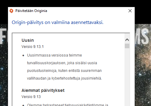 Origin: Päivitys