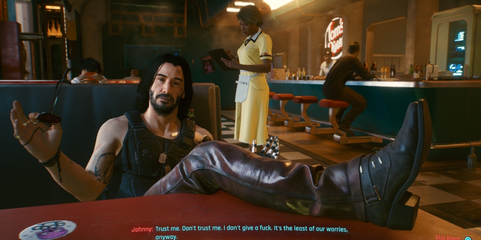 Cyberpunk 2077 Keanu, jalka pois pöydältä