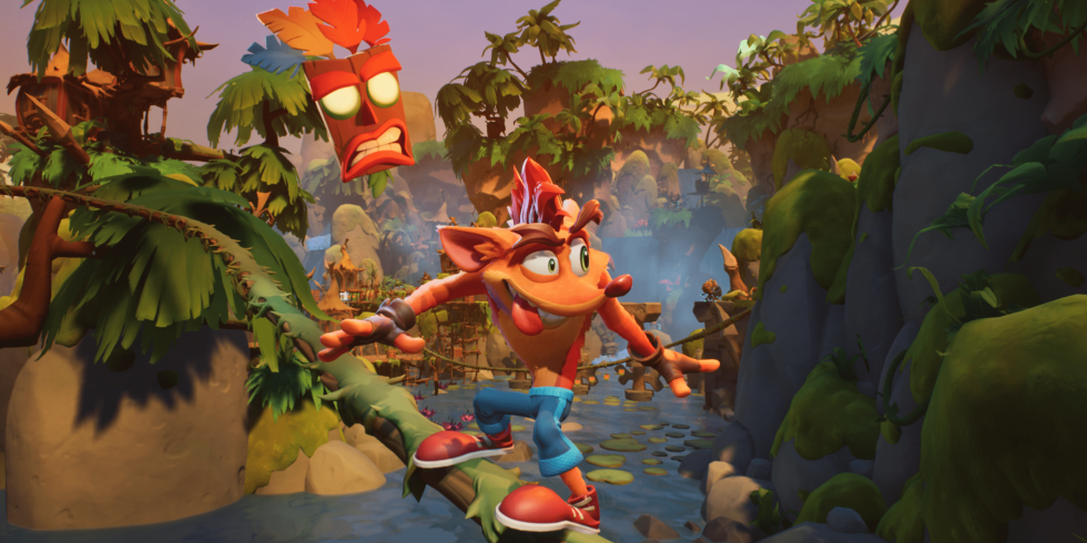 Crash Bandicoot 4: It's About Time tasoloikkaa kieli ulkona