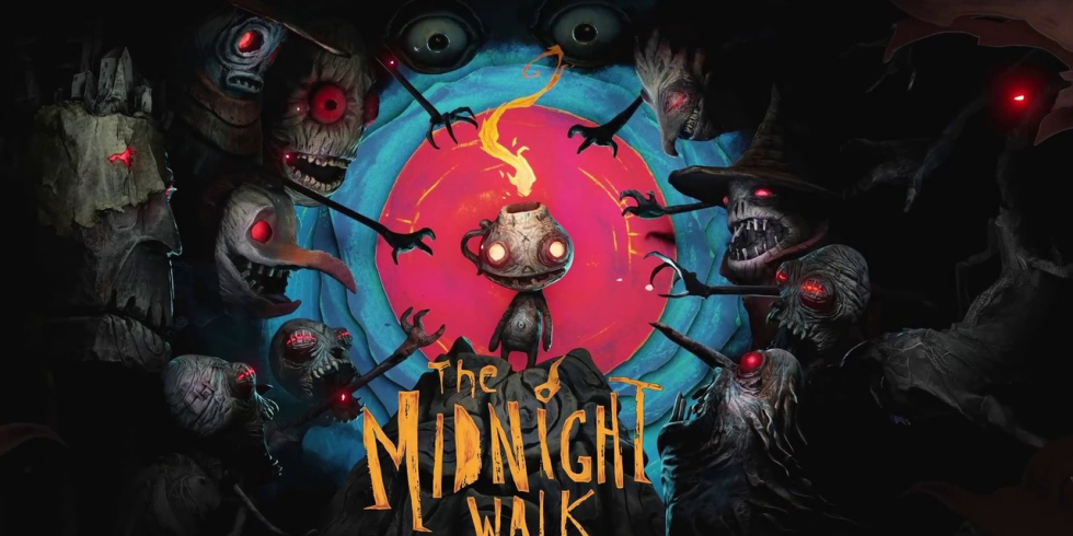 The Midnight Walk key art featuring a living lantern surrounded by monstrous creatures reaching out for him.
