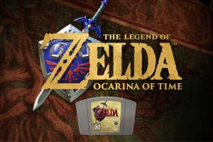 Legend of Zelda -logo jonka alla pelikasetti