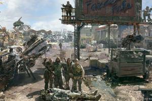 Nelikko kaatunen vihollisen ruumiin äärellä (Fallout 4)