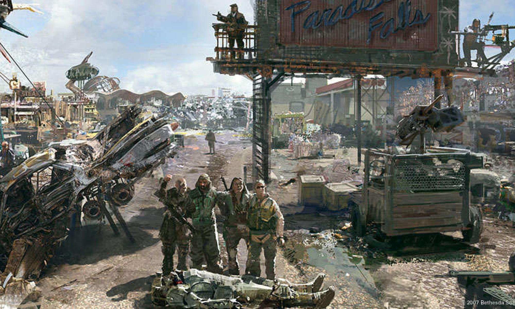 Nelikko kaatunen vihollisen ruumiin äärellä (Fallout 4)