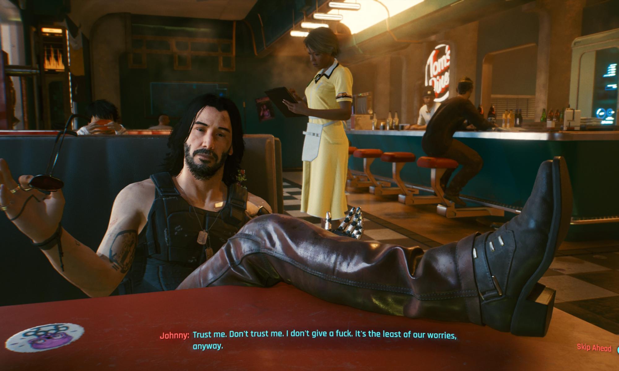 Cyberpunk 2077 Keanu, jalka pois pöydältä