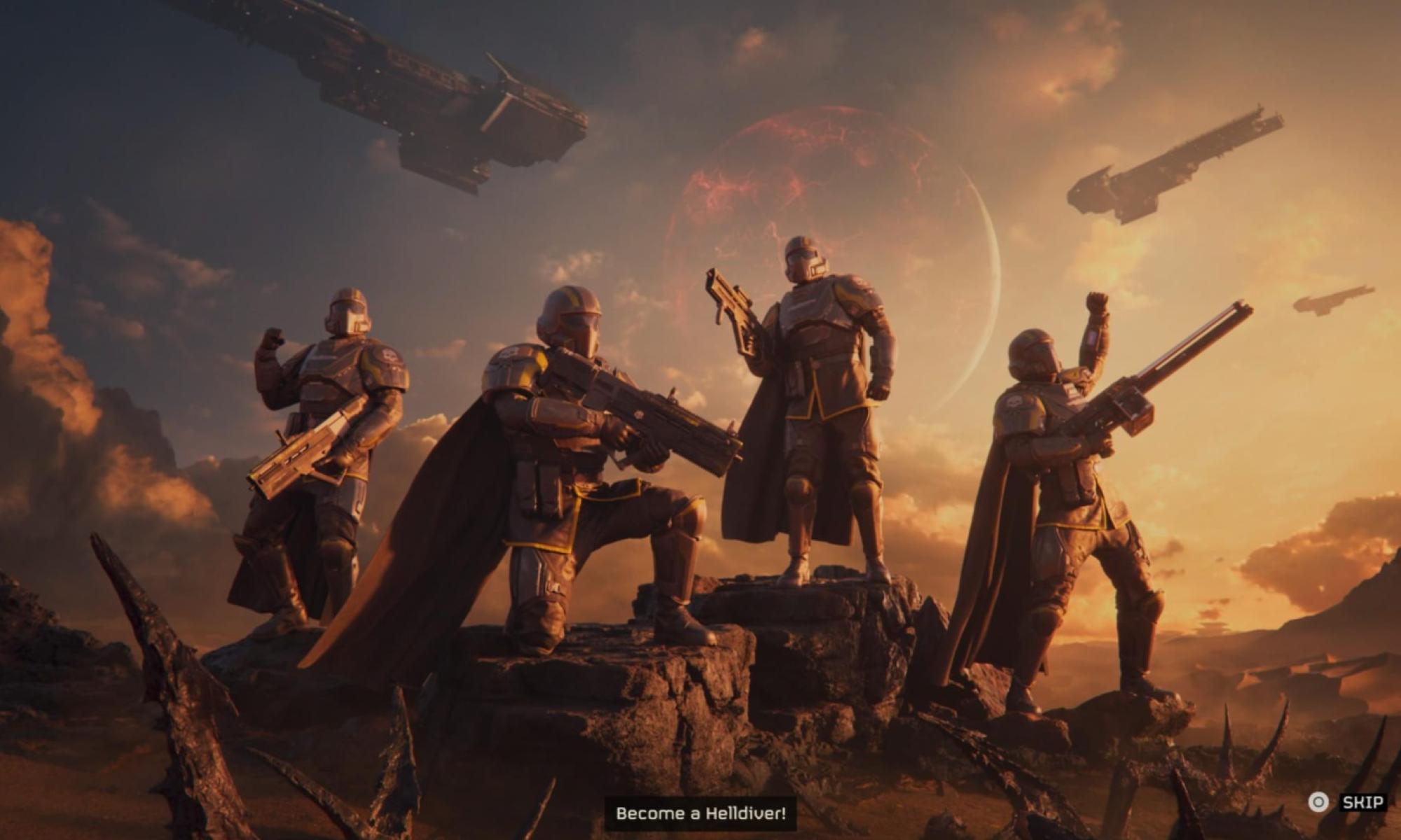 Helldivers 2 Helldiver-nelikko valmiina toimintaan.jpg