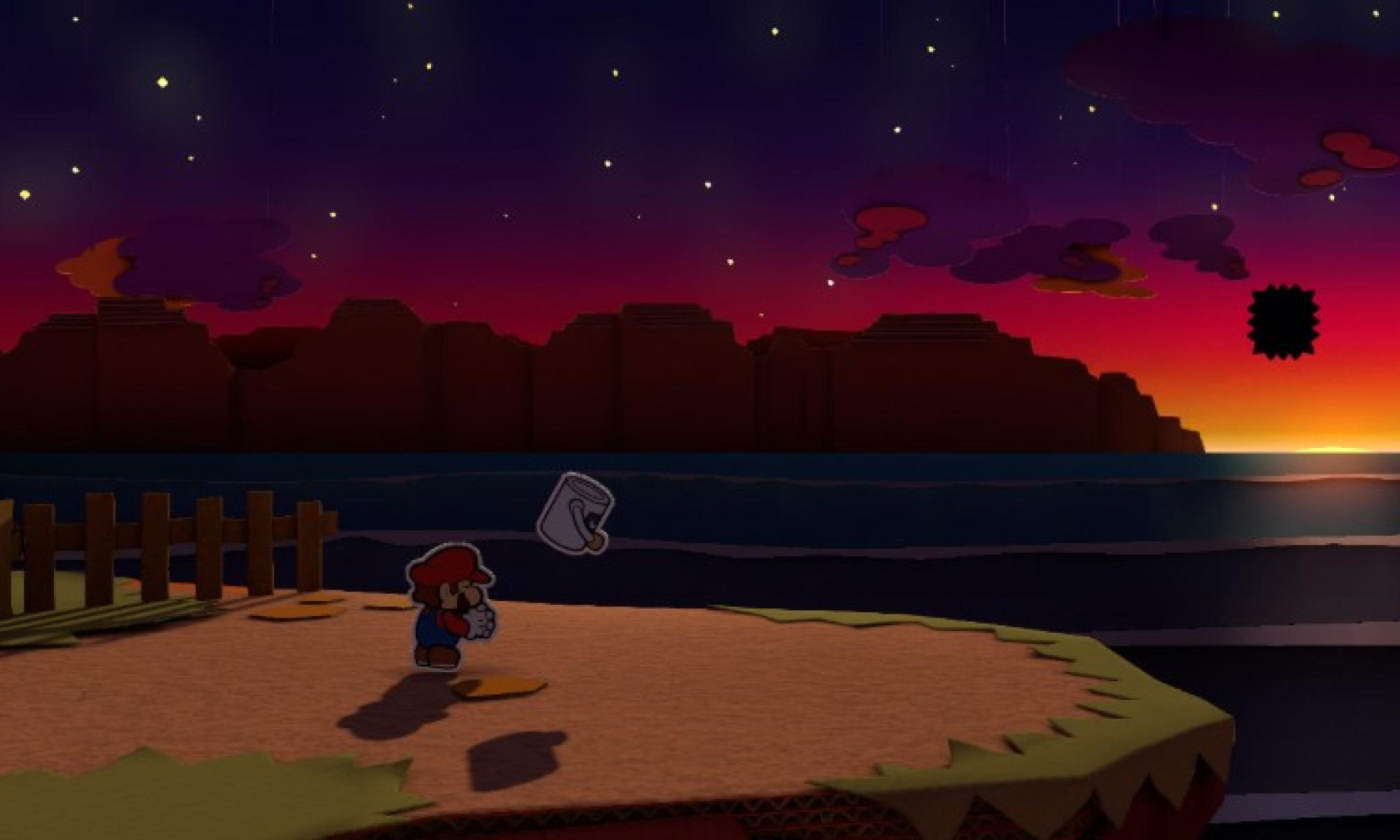 Paper Mario Colour Splash synkkä maisema