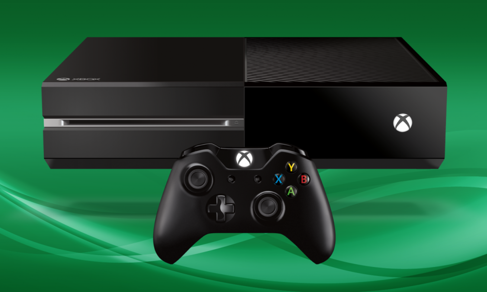 Xbox One ja ohjain vihreällä pohjalla