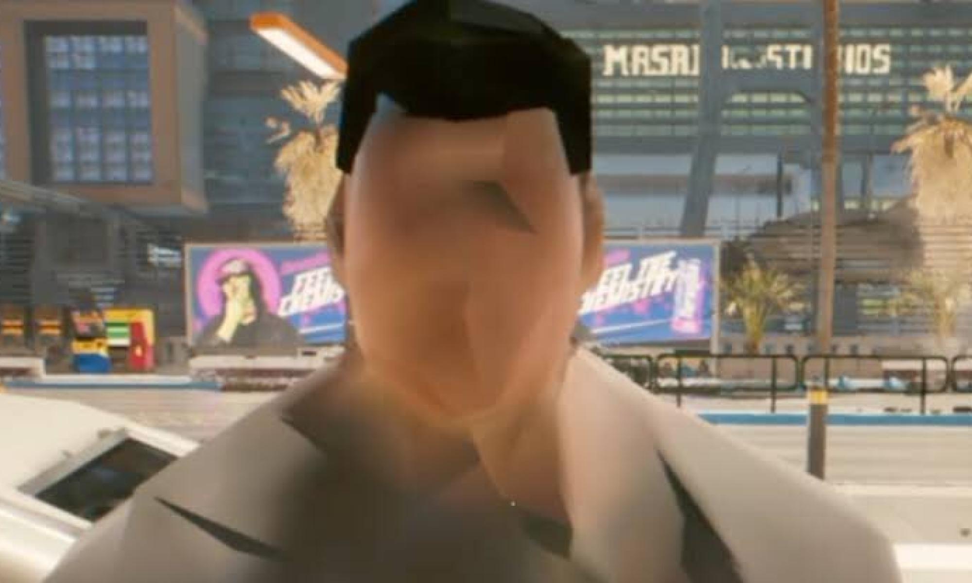Cyberpunk 2077 ja mies ilman naamaa