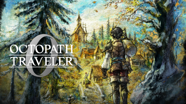 Octopath Traveler 0 kansikuva, jossa hahmo seisoo selin katsojaan ja katsoo kaunista metsämaisemaa keskipäivällä
