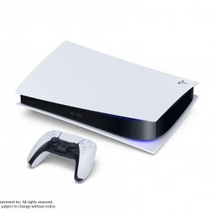 PS5 PlayStation 5 konsoli digital edition ja DualSense-ohjain vaakatasossa.jpg