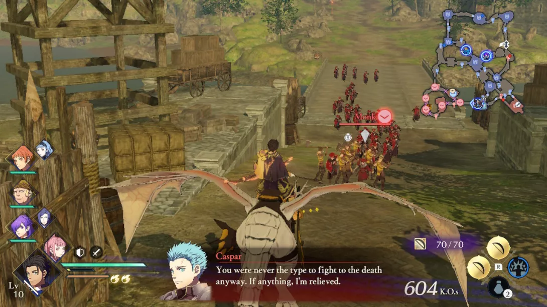 Fire Emblem Warriors: Three Hopes Claude jutustelua taiston ohessa