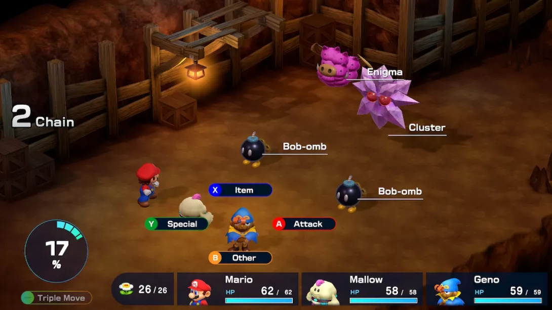 Super Mario RPG taistelun tuoksinassa