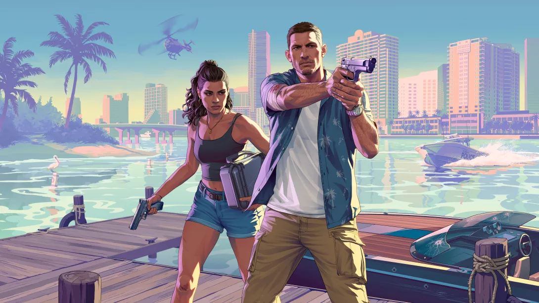 Grand Theft Auto VI - Jason pointing the gun to somebody and Lucia standing next to him