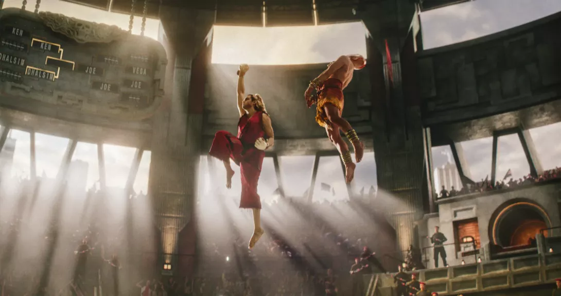 Ken (Noah Centino) pistää pataan Dahlsimille (Vidyut Jammwal) elokuvassa Street Fighter