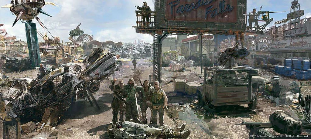 Nelikko kaatunen vihollisen ruumiin äärellä (Fallout 4)