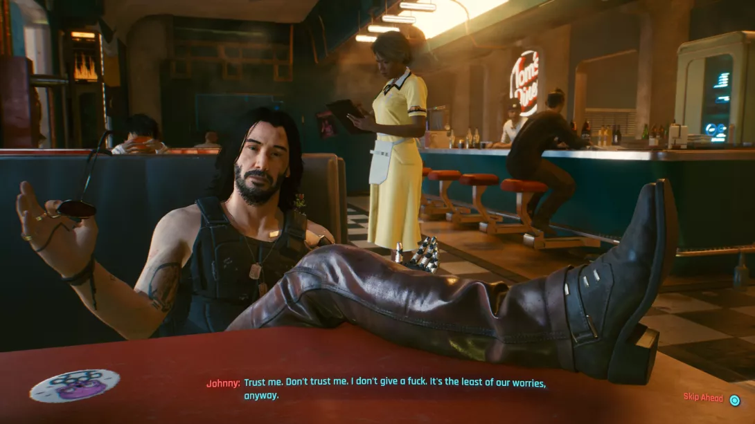Cyberpunk 2077 Keanu, jalka pois pöydältä