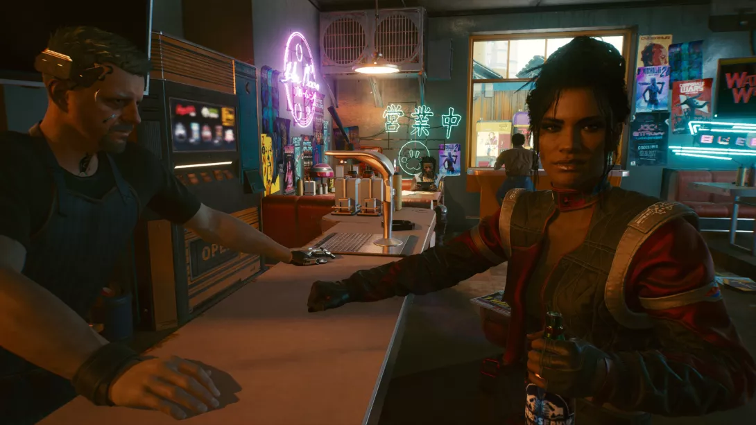 Cyberpunk 2077 juomassa pelin parhaan hahmon kera