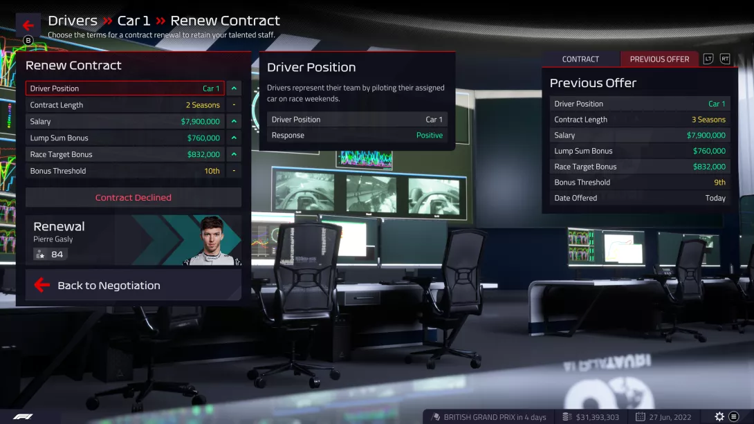 F1 Manager 2022: Sopimus
