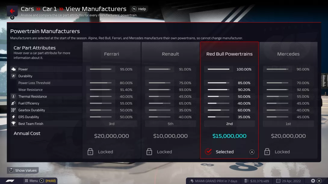 F1 Manager 2022: Moottorit