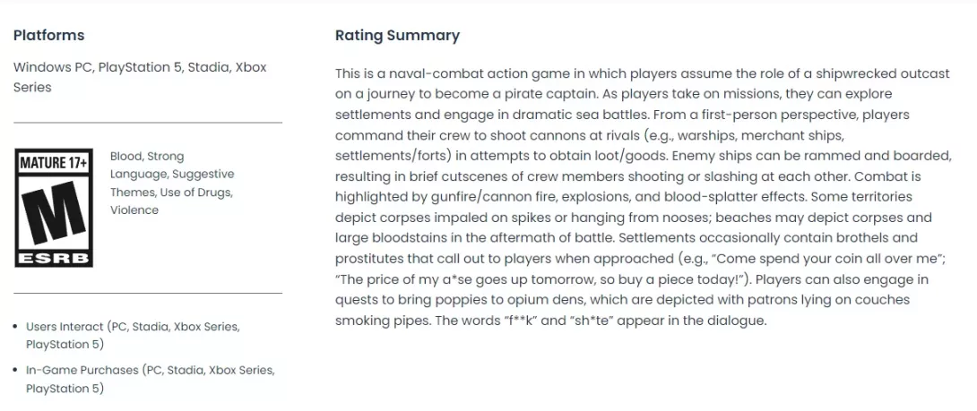 Skull and Bones ESRB