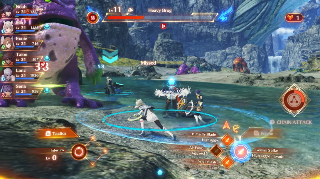 Xenoblade Chronicles 3 Switch taistelua vesistöllä