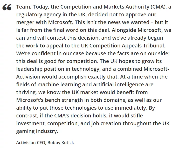 Bobby Kotick lausunto