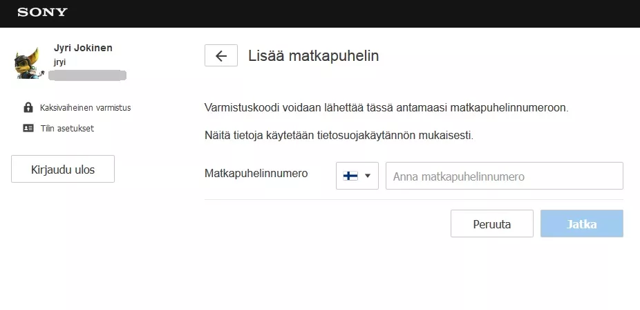 PSN:n kaksivaiheinen vahvistus