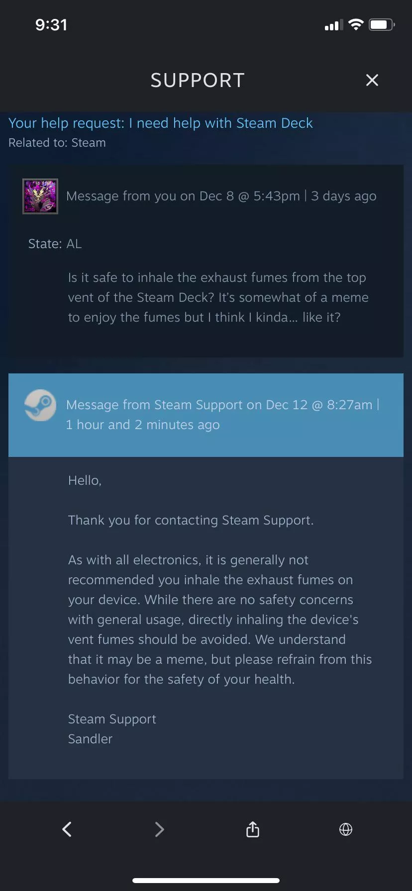 Steam Support -haistelu